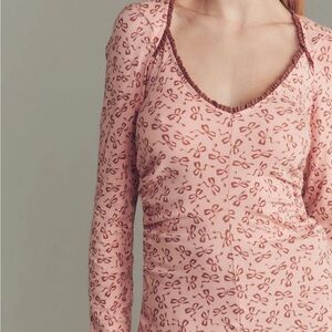Anthropologie NWT  Maeve Lace V-Neck Top, Color: Pink, Size: M, Valentine’s Day